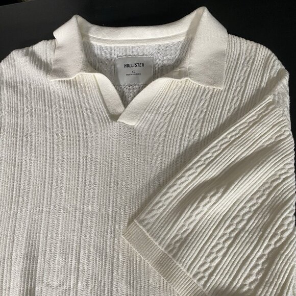 Hollister Textured Knit Polo Shirt Men's XL Johnny Collar White Ivory SS Sweater - Picture 1 of 11
